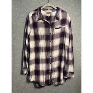 Boston Traders Plaid Button Up Shirt XL Purple Cottagecore Flannel Soft Grunge